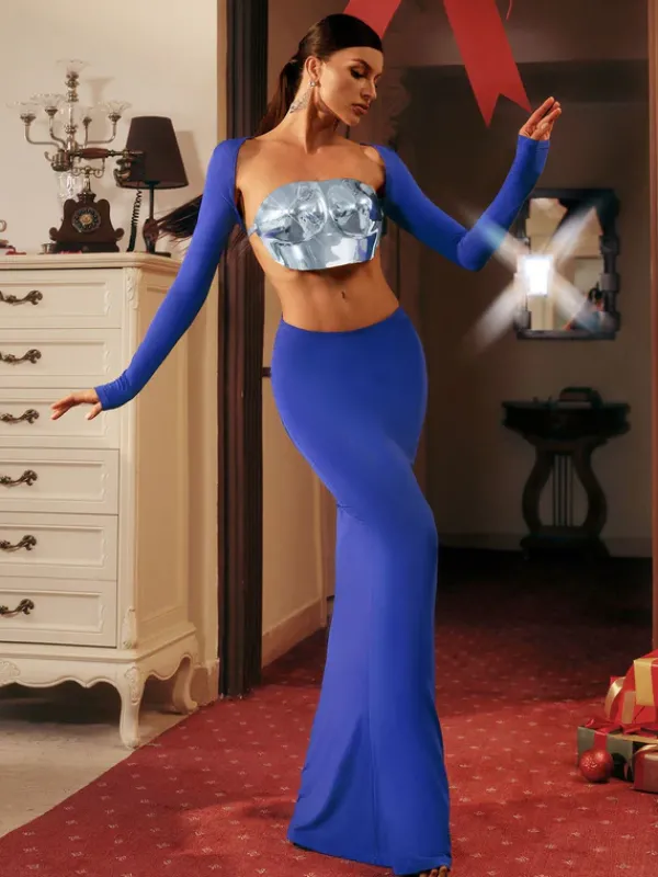 Dresses|Maxi Dresses*Mew Mews Fashion Vernon Long Sleeve Cutout Maxi Dress In Blue
