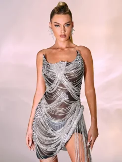 Embellishment|Dresses*Embellishment Verona Embellished Diamond Chain Dress In Black