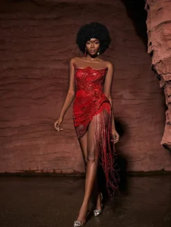 Embellishment|Dresses*Embellishment Verona Embellished Diamond Chain Dress In Red