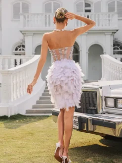 Dresses|Mini Dresses*W Jia Vieby Strapless Embellished Feather Mini Dress