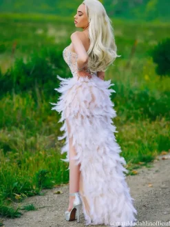 Embellishment|Dresses*Embellishment Vieby Strapless Rhinestone Feather Maxi Dress