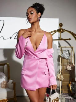 Coats & Jackets|Blazers*Mew Mews Fashion Vila Plunge Draped Satin Blazer