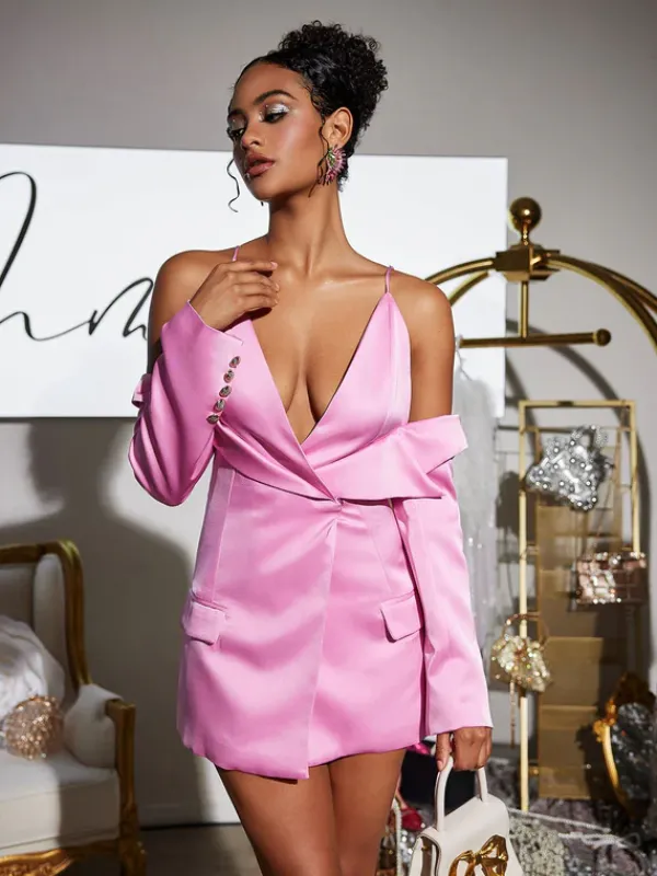 Coats & Jackets|Blazers*Mew Mews Fashion Vila Plunge Draped Satin Blazer