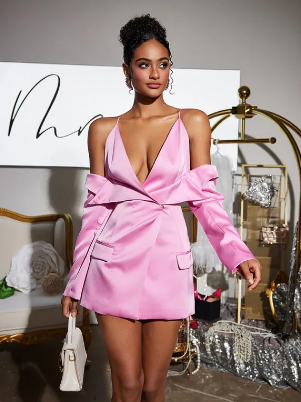 Coats & Jackets|Blazers*Mew Mews Fashion Vila Plunge Draped Satin Blazer