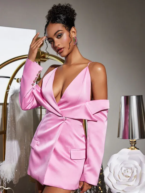 Coats & Jackets|Blazers*Mew Mews Fashion Vila Plunge Draped Satin Blazer