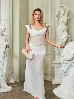 Dresses*Mew Mews Fashion Violaine Sleeveless Ruched Butterfly Mesh Dress