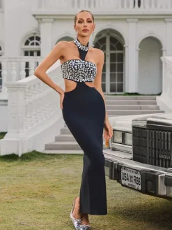 Dresses|Maxi Dresses*Bandage Vyxaria Halterneck Cutout Crystal Midi Dress