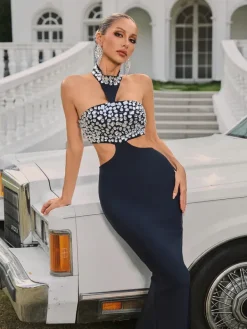 Dresses|Maxi Dresses*Bandage Vyxaria Halterneck Cutout Crystal Midi Dress