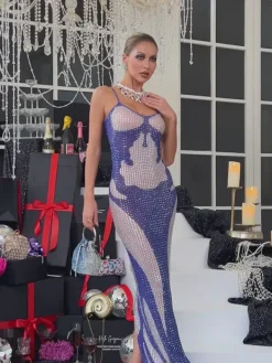 Embellishment|Dresses*Embellishment Welle Spaghetti Printed Rhinestone Maxi Dress