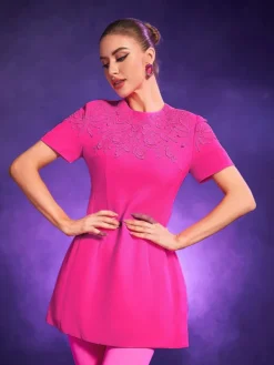 Dresses*Mew Mews Fashion Wilder Jacquard Short Sleeve Mini Dress In Hot Pink