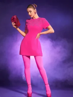 Dresses*Mew Mews Fashion Wilder Jacquard Short Sleeve Mini Dress In Hot Pink