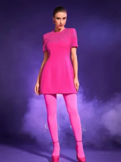 Dresses*Mew Mews Fashion Wilder Jacquard Short Sleeve Mini Dress In Hot Pink