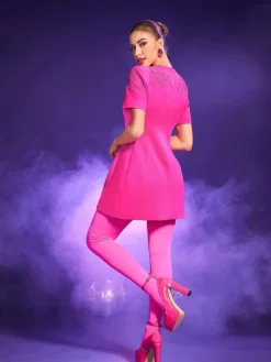 Dresses*Mew Mews Fashion Wilder Jacquard Short Sleeve Mini Dress In Hot Pink