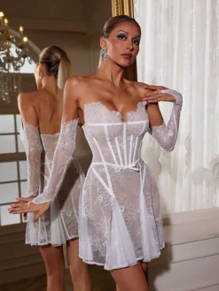 Embellishment|Dresses*Lu Yili Wilma Strapless Corset Lace Mini Dress With Gloves