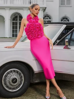 Dresses|Midi Dresses*Bandage Wryssa Halterneck Flower Midi Dress
