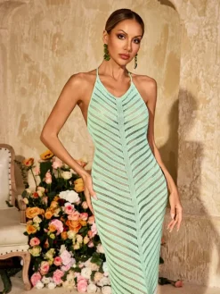 Dresses|Maxi Dresses*Mew Mews Fashion Wrythas Halterneck Cutout Knitted Maxi Dress