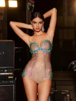 Bodysuits|Tops*Embellishment Wynter Spaghetti Rhinestone Bodysuit