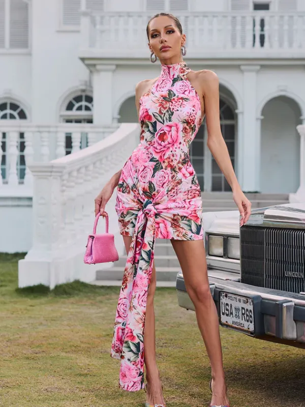 Dresses|Mini Dresses*Mew Mews Fashion Wyvanna Halterneck Floral Twisted Mini Dress
