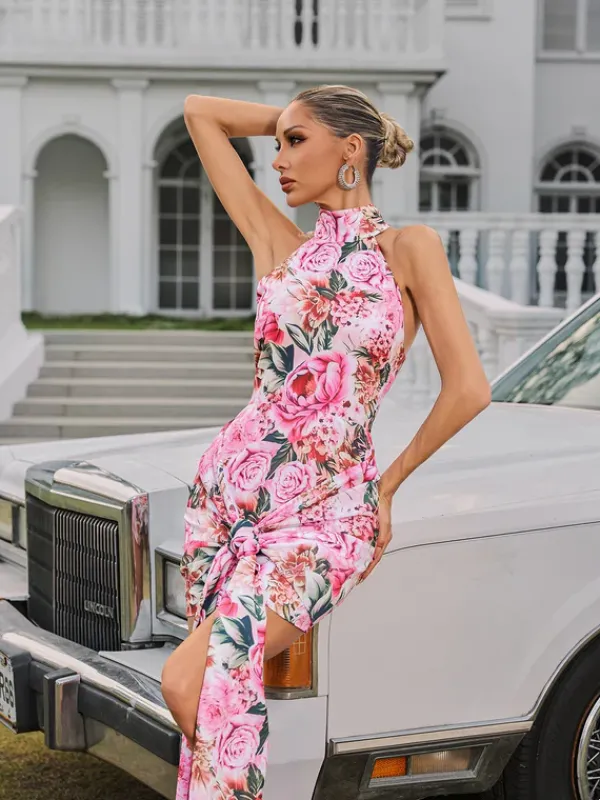 Dresses|Mini Dresses*Mew Mews Fashion Wyvanna Halterneck Floral Twisted Mini Dress