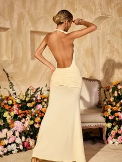 Dresses|Maxi Dresses*Mew Mews Fashion Wyxara Plunge Neck Ruched Split Maxi Dress