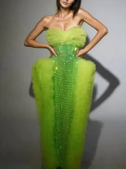 Dresses|Maxi Dresses*Jiu Bajia O/S Xaelthar Strapless Rhinestone Tulle Maxi Dress In Green