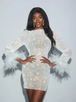 Dresses|Mini Dresses*Mew Mews Fashion O/S Xanthe Rhinestone Mesh Mini Dress In White