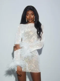 Dresses|Mini Dresses*Mew Mews Fashion O/S Xanthe Rhinestone Mesh Mini Dress In White