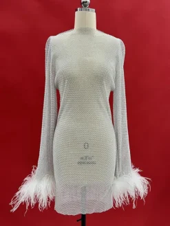 Dresses|Mini Dresses*Mew Mews Fashion O/S Xanthe Rhinestone Mesh Mini Dress In White