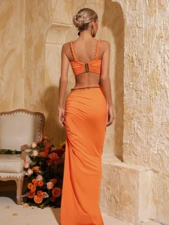 Sets & Co-ords*Mew Mews Fashion Xinia Spaghetti Ruched Skirt Set In Orange