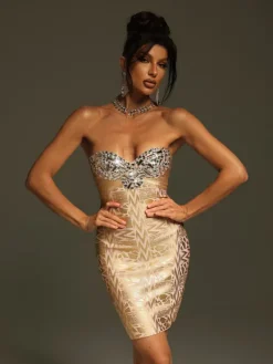 Dresses|Mini Dresses*Bandage Yailin Rhinestone Printed Mini Dress