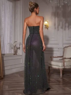 Embellishment|Dresses*Lu Yili Yasha Rhinestone High Split Maxi Dress