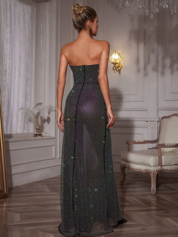 Embellishment|Dresses*Lu Yili Yasha Rhinestone High Split Maxi Dress
