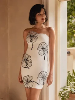Dresses|Mini Dresses*Bandage Yeni Strapless Flower Crystal Dress