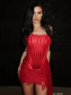 Dresses*Mew Mews Fashion Yolita Strapless Lace Dress In Red