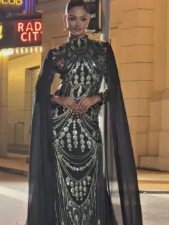 Dresses|Maxi Dresses*Mew Mews Fashion Yuriy Long Sleeve Sequin Draped Maxi Dress