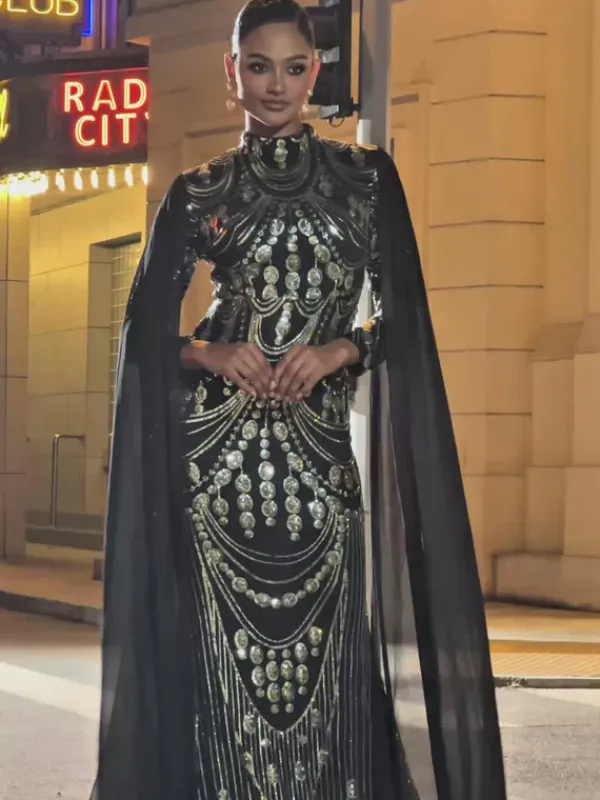 Dresses|Maxi Dresses*Mew Mews Fashion Yuriy Long Sleeve Sequin Draped Maxi Dress