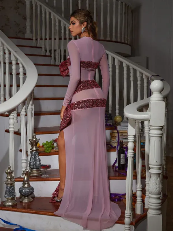 Dresses|Maxi Dresses*Mew Mews Fashion Zachary Long Sleeve Bow Sequin Dress