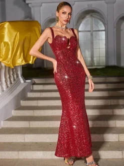 Dresses|Maxi Dresses*Mew Mews Fashion Zaelira Spaghetti Heart Sequin Midi Dress