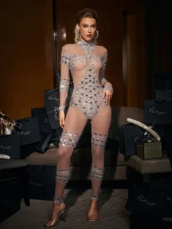 Jumpsuits & Romper|Embellishment*Embellishment O/S Zelie Rhinestone Embellished Mesh Jumpsuit