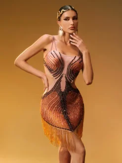 Embellishment|Dresses*Embellishment Zenitha Rhinestone Fringe Mini Dress