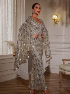 Dresses|Maxi Dresses*Mew Mews Fashion Zephyrus Draped Sleeve Sequin Maxi Dress
