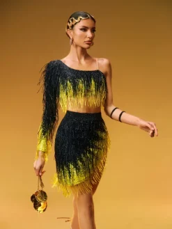 Sets & Co-ords|Embellishment*Embellishment Zone One Shoulder Fringe Skirt Set