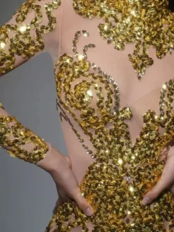 Bodysuits|Tops*Jiu Bajia O/S Zoravell Sequin Mesh Bodysuit In Gold