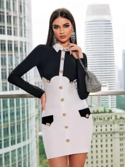 Dresses|Mini Dresses*Bandage Zsiga Folded Collar Button Mini Dress