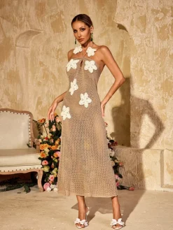 Dresses|Midi Dresses*Mew Mews Fashion Zyxaris Halterneck Cutout Flower Midi Dress